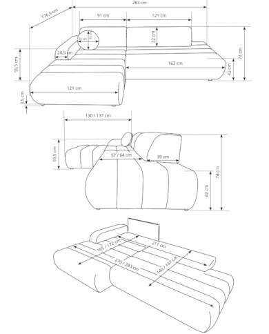 Narożnik Lino, funkcja spania, pojemnik, Laski Meble