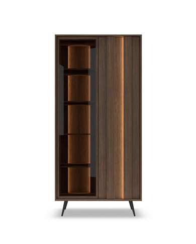 Witryna wysoka Amaro 2D, dwudrzwiowa, z oświetleniem LED, Dąb dunin, Laski Meble