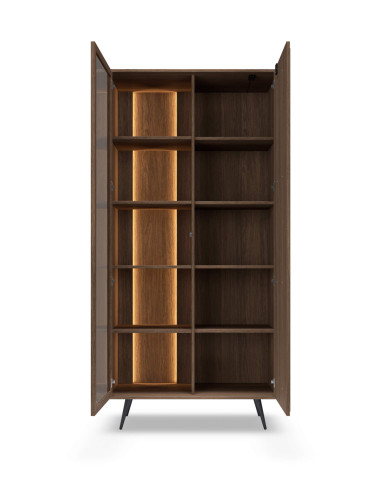 Witryna wysoka Amaro 2D, dwudrzwiowa, z oświetleniem LED, Dąb dunin, Laski Meble