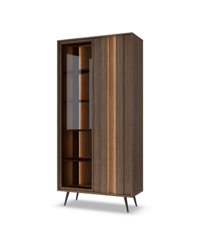 Witryna wysoka Amaro 2D, dwudrzwiowa, z oświetleniem LED, Dąb dunin, Laski Meble