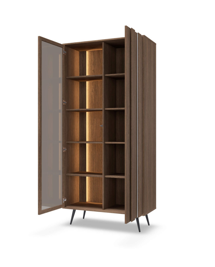 Witryna wysoka Amaro 2D, dwudrzwiowa, z oświetleniem LED, Dąb dunin, Laski Meble