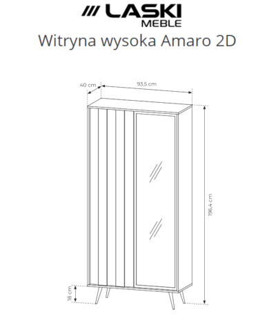Witryna wysoka Amaro 2D, dwudrzwiowa, z oświetleniem LED, Dąb dunin, Laski Meble