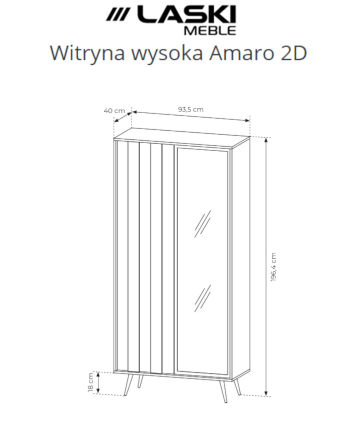 Witryna wysoka Amaro 2D, dwudrzwiowa, z oświetleniem LED, Dąb dunin, Laski Meble