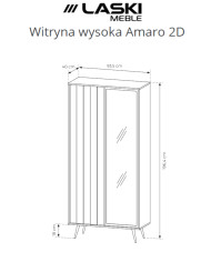Witryna wysoka Amaro 2D, dwudrzwiowa, z oświetleniem LED, Dąb dunin, Laski Meble