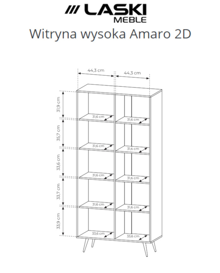 Witryna wysoka Amaro 2D, dwudrzwiowa, z oświetleniem LED, Dąb dunin, Laski Meble