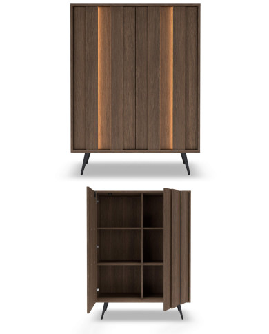 Komoda wysoka Amaro 2D, dwudrzwiowa, z oświetleniem LED, Dąb dunin, Laski Meble