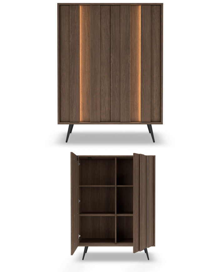 Komoda wysoka Amaro 2D, dwudrzwiowa, z oświetleniem LED, Dąb dunin, Laski Meble