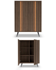 Komoda wysoka Amaro 2D, dwudrzwiowa, z oświetleniem LED, Dąb dunin, Laski Meble