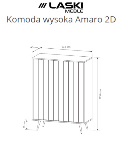 Komoda wysoka Amaro 2D, dwudrzwiowa, z oświetleniem LED, Dąb dunin, Laski Meble