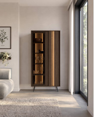 Komoda wysoka Amaro 2D, dwudrzwiowa, z oświetleniem LED, Dąb dunin, Laski Meble