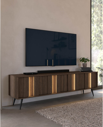 Komoda wysoka Amaro 2D, dwudrzwiowa, z oświetleniem LED, Dąb dunin, Laski Meble