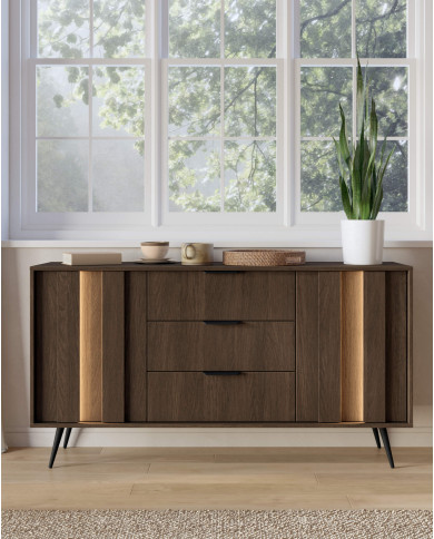 Komoda wysoka Amaro 2D, dwudrzwiowa, z oświetleniem LED, Dąb dunin, Laski Meble