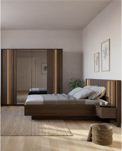 Komoda wysoka Amaro 2D, dwudrzwiowa, z oświetleniem LED, Dąb dunin, Laski Meble