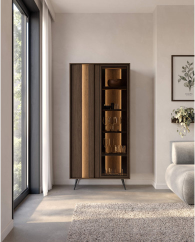 Komoda Amaro 4D, czterodrzwiowa, z oświetleniem LED, Dąb dunin, Laski Meble