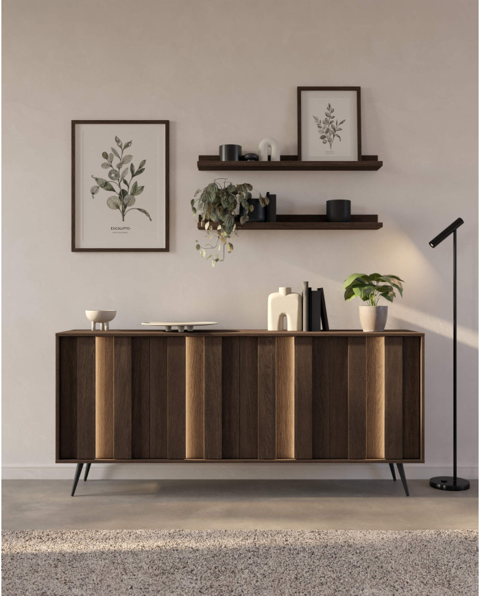 Komoda Amaro 4D, czterodrzwiowa, z oświetleniem LED, Dąb dunin, Laski Meble