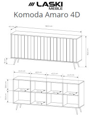 Komoda Amaro 4D, czterodrzwiowa, z oświetleniem LED, Dąb dunin, Laski Meble