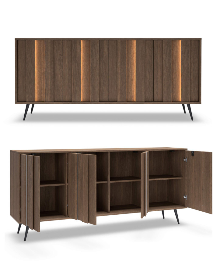 Komoda Amaro 4D, czterodrzwiowa, z oświetleniem LED, Dąb dunin, Laski Meble