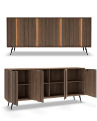 Komoda Amaro 4D, czterodrzwiowa, z oświetleniem LED, Dąb dunin, Laski Meble