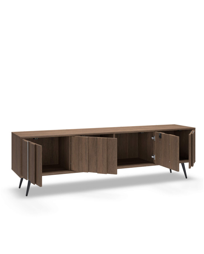 Szafka rtv Amaro 4D, czterodrzwiowa, z oświetleniem LED, Dąb dunin, Laski Meble