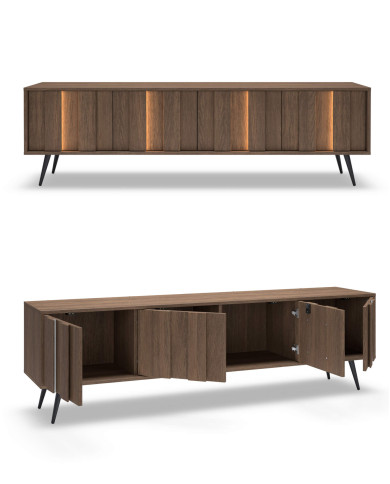 Szafka rtv Amaro 4D, czterodrzwiowa, z oświetleniem LED, Dąb dunin, Laski Meble