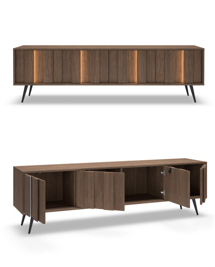 Szafka rtv Amaro 4D, czterodrzwiowa, z oświetleniem LED, Dąb dunin, Laski Meble