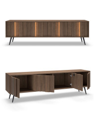 Szafka rtv Amaro 4D, czterodrzwiowa, z oświetleniem LED, Dąb dunin, Laski Meble