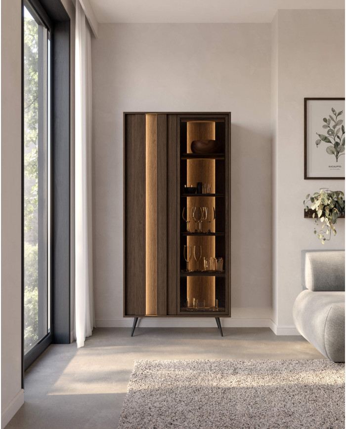 Szafka rtv Amaro 4D, czterodrzwiowa, z oświetleniem LED, Dąb dunin, Laski Meble