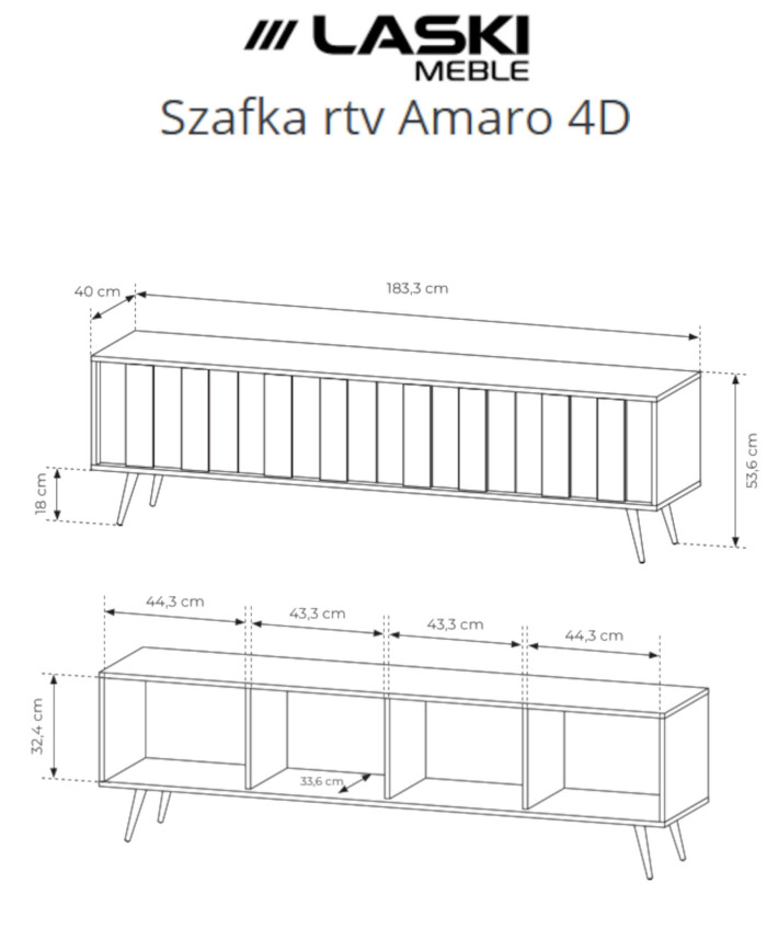 Szafka rtv Amaro 4D, czterodrzwiowa, z oświetleniem LED, Dąb dunin, Laski Meble
