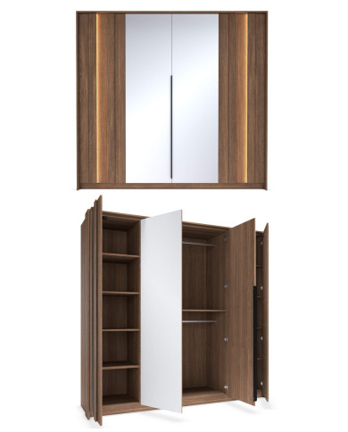 Szafa Amaro 4D2S, z lustrami, czterodrzwiowa do sypialni, Dąb dunin, Laski Meble