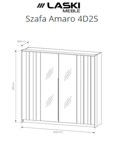 Szafa Amaro 4D2S, z lustrami, czterodrzwiowa do sypialni, Dąb dunin, Laski Meble