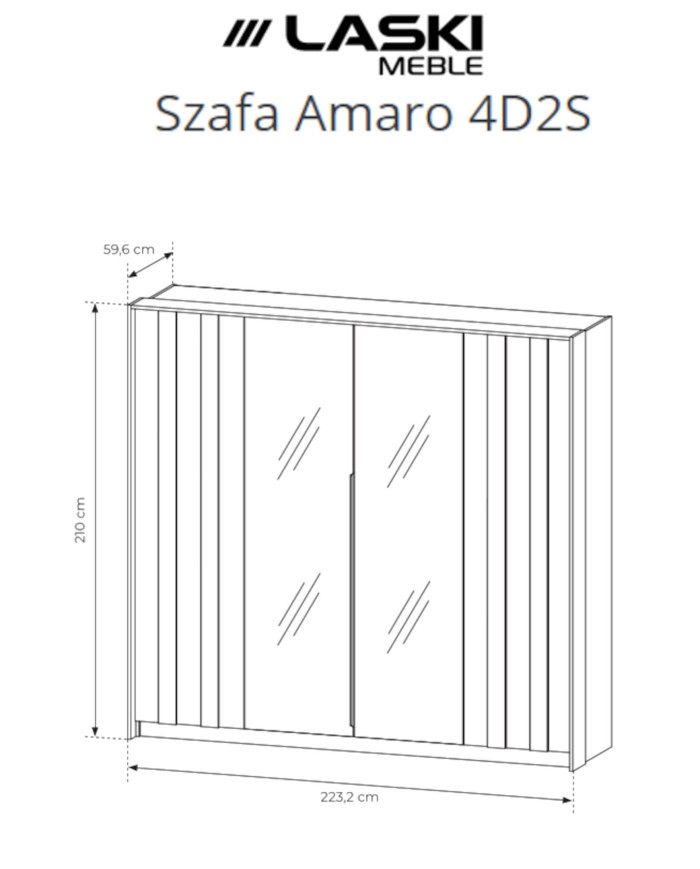 Szafa Amaro 4D2S, z lustrami, czterodrzwiowa do sypialni, Dąb dunin, Laski Meble