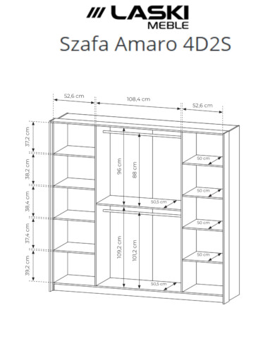 Szafa Amaro 4D2S, z lustrami, czterodrzwiowa do sypialni, Dąb dunin, Laski Meble