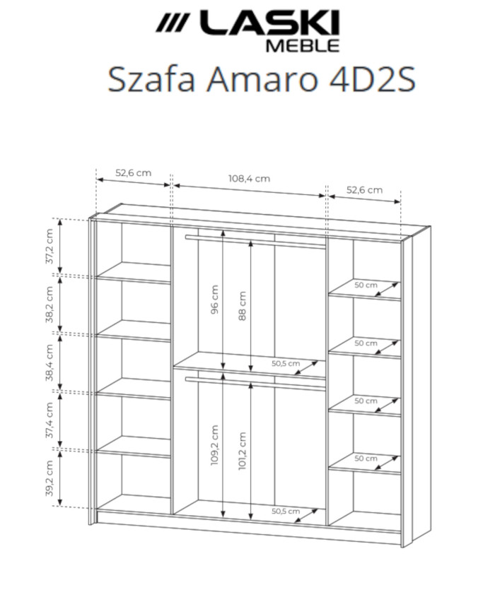 Szafa Amaro 4D2S, z lustrami, czterodrzwiowa do sypialni, Dąb dunin, Laski Meble
