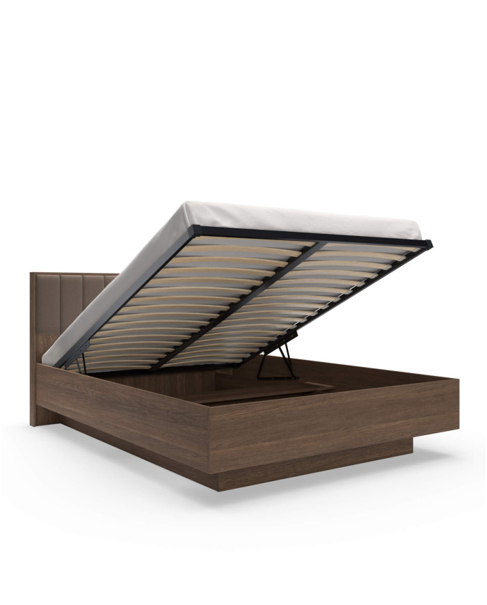 Łóżko sypialniane Amaro 160x200, tapicerowany zagłówek, pojemnik, Dąb dunin, Laski Meble