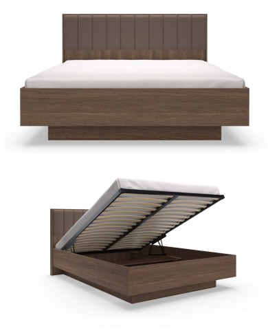 Łóżko sypialniane Amaro 160x200, tapicerowany zagłówek, pojemnik, Dąb dunin, Laski Meble