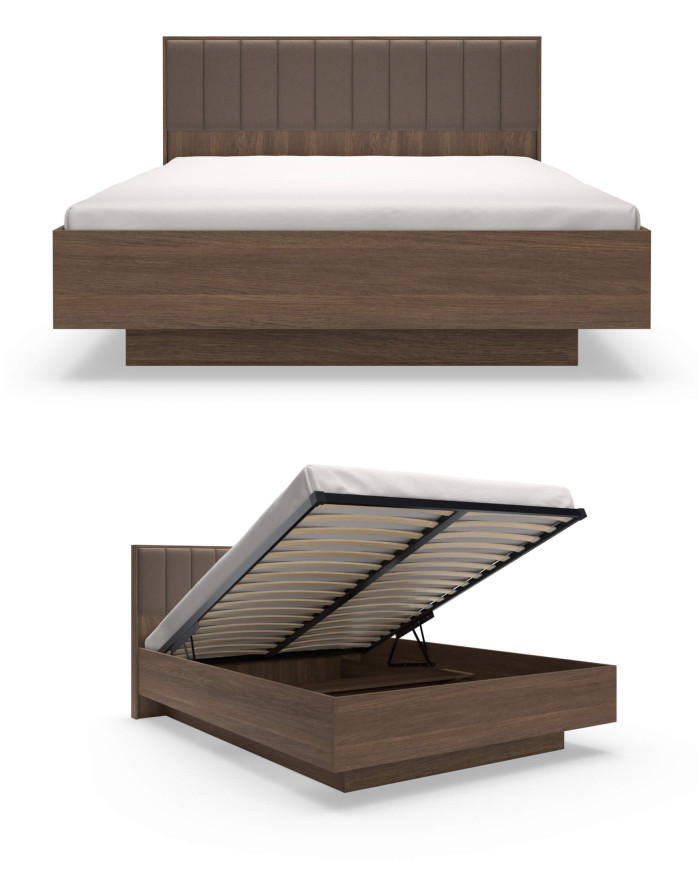 Łóżko sypialniane Amaro 160x200, tapicerowany zagłówek, pojemnik, Dąb dunin, Laski Meble