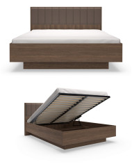 Łóżko sypialniane Amaro 160x200, tapicerowany zagłówek, pojemnik, Dąb dunin, Laski Meble