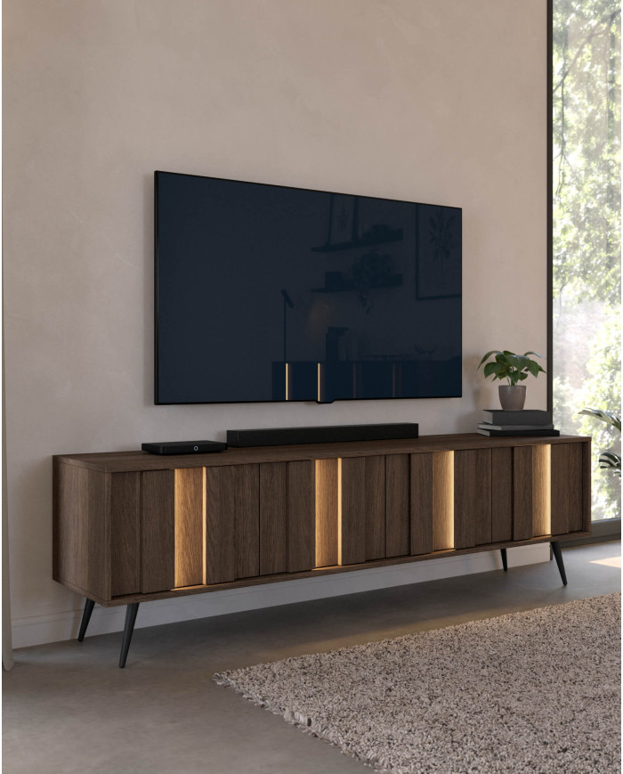 Komoda Amaro 2D3S, dwudrzwiowa, z szufladami i oświetleniem LED, Dąb dunin, Laski Meble