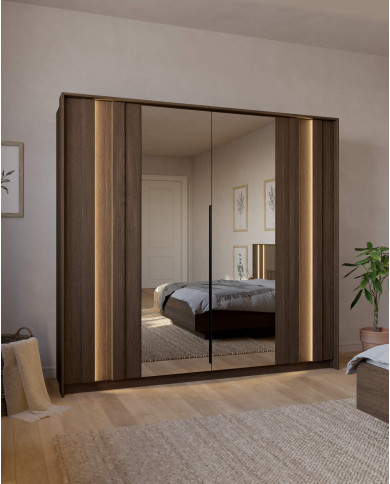 Komoda Amaro 2D3S, dwudrzwiowa, z szufladami i oświetleniem LED, Dąb dunin, Laski Meble