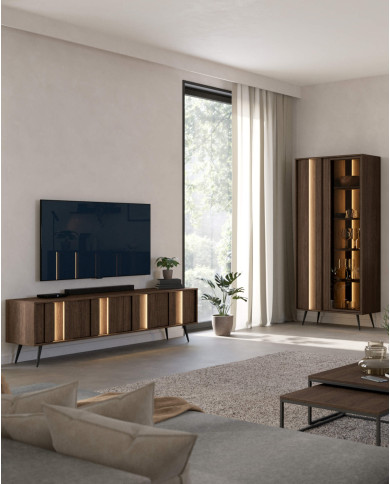 Komoda Amaro 2D3S, dwudrzwiowa, z szufladami i oświetleniem LED, Dąb dunin, Laski Meble