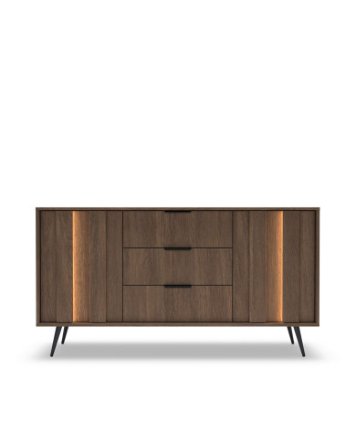 Komoda Amaro 2D3S, dwudrzwiowa, z szufladami i oświetleniem LED, Dąb dunin, Laski Meble