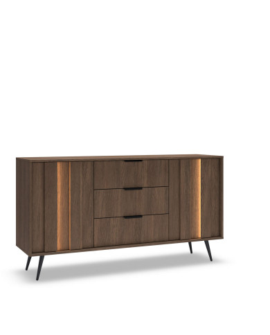 Komoda Amaro 2D3S, dwudrzwiowa, z szufladami i oświetleniem LED, Dąb dunin, Laski Meble