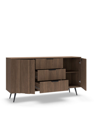 Komoda Amaro 2D3S, dwudrzwiowa, z szufladami i oświetleniem LED, Dąb dunin, Laski Meble