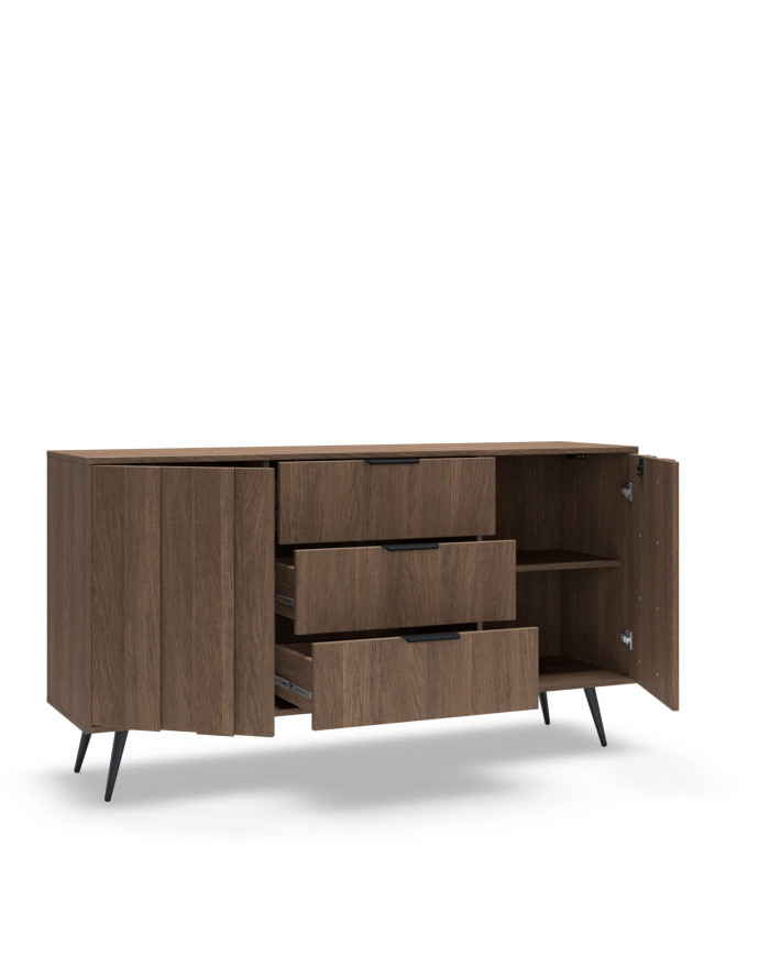 Komoda Amaro 2D3S, dwudrzwiowa, z szufladami i oświetleniem LED, Dąb dunin, Laski Meble