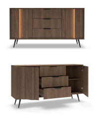 Komoda Amaro 2D3S, dwudrzwiowa, z szufladami i oświetleniem LED, Dąb dunin, Laski Meble