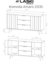 Komoda Amaro 2D3S, dwudrzwiowa, z szufladami i oświetleniem LED, Dąb dunin, Laski Meble