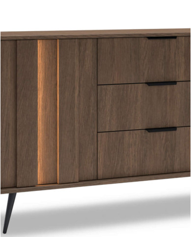 Komoda Amaro 2D3S, dwudrzwiowa, z szufladami i oświetleniem LED, Dąb dunin, Laski Meble