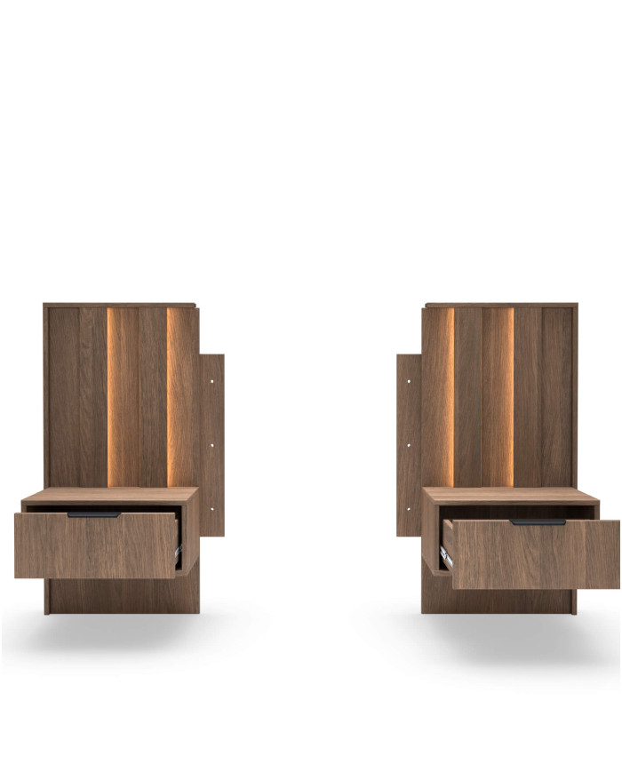 Szafki nocne Amaro 1S, szuflada, oświetlenie LED, Dąb dunin, Laski Meble