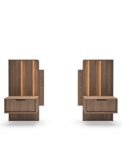 Szafki nocne Amaro 1S, szuflada, oświetlenie LED, Dąb dunin, Laski Meble