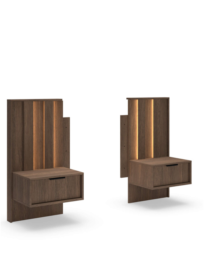 Szafki nocne Amaro 1S, szuflada, oświetlenie LED, Dąb dunin, Laski Meble